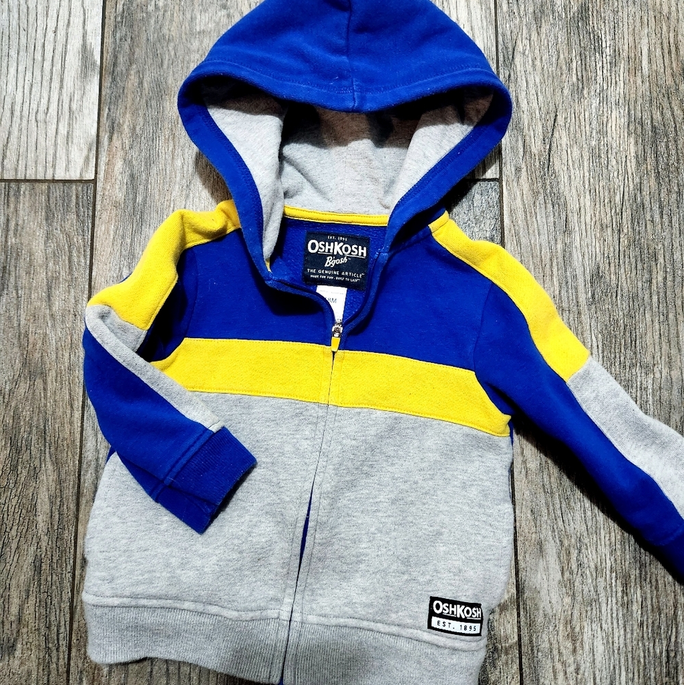 BNWOT! Osh Kosh Bgosh Full Zip Hoodie Colorblocked Grey/Yellow/Blue 18m …